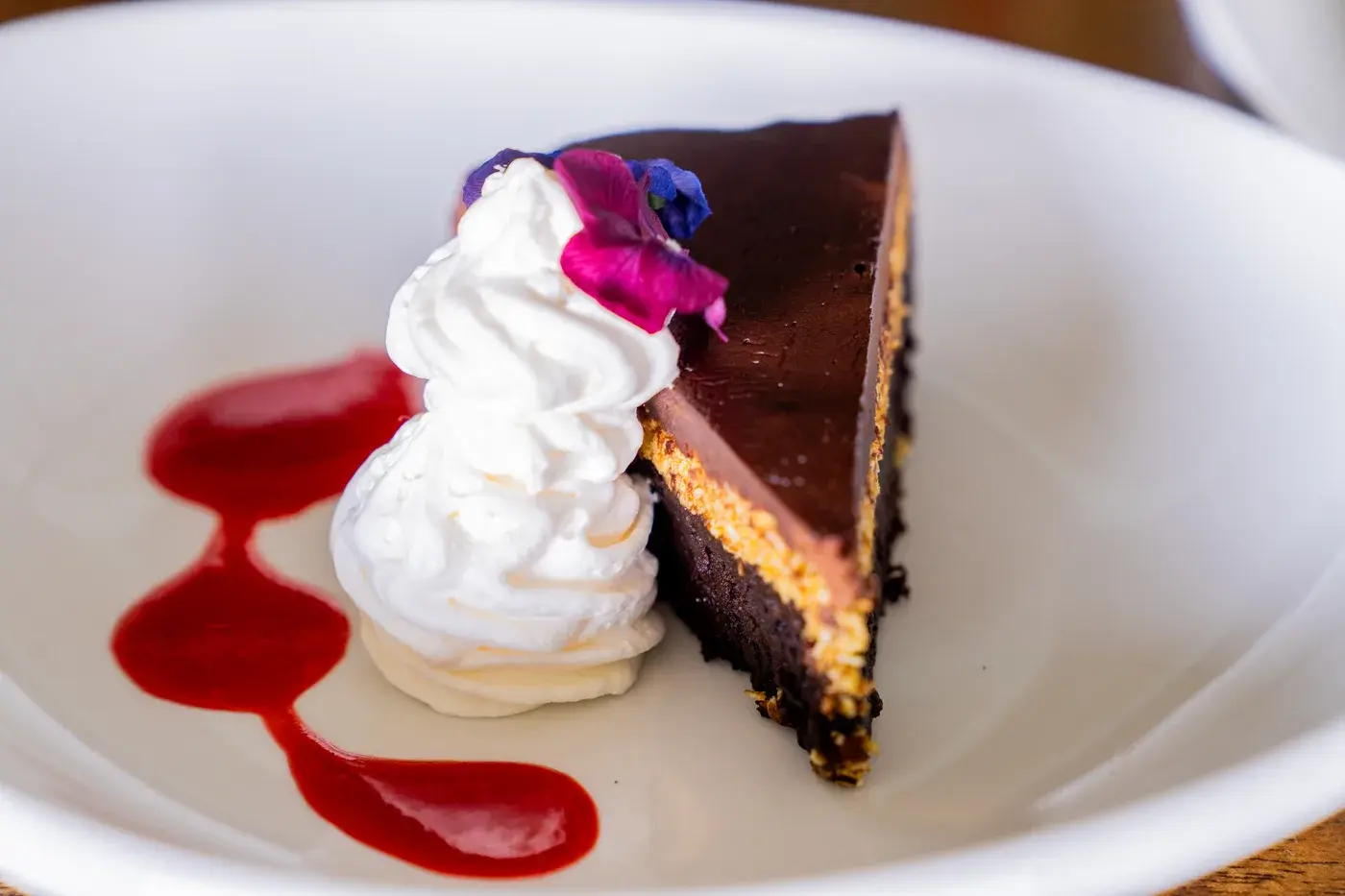 Flourless chocolate and pistachio torte with Kona coffee gelato at Jackie Rey's in Kailua-Kona