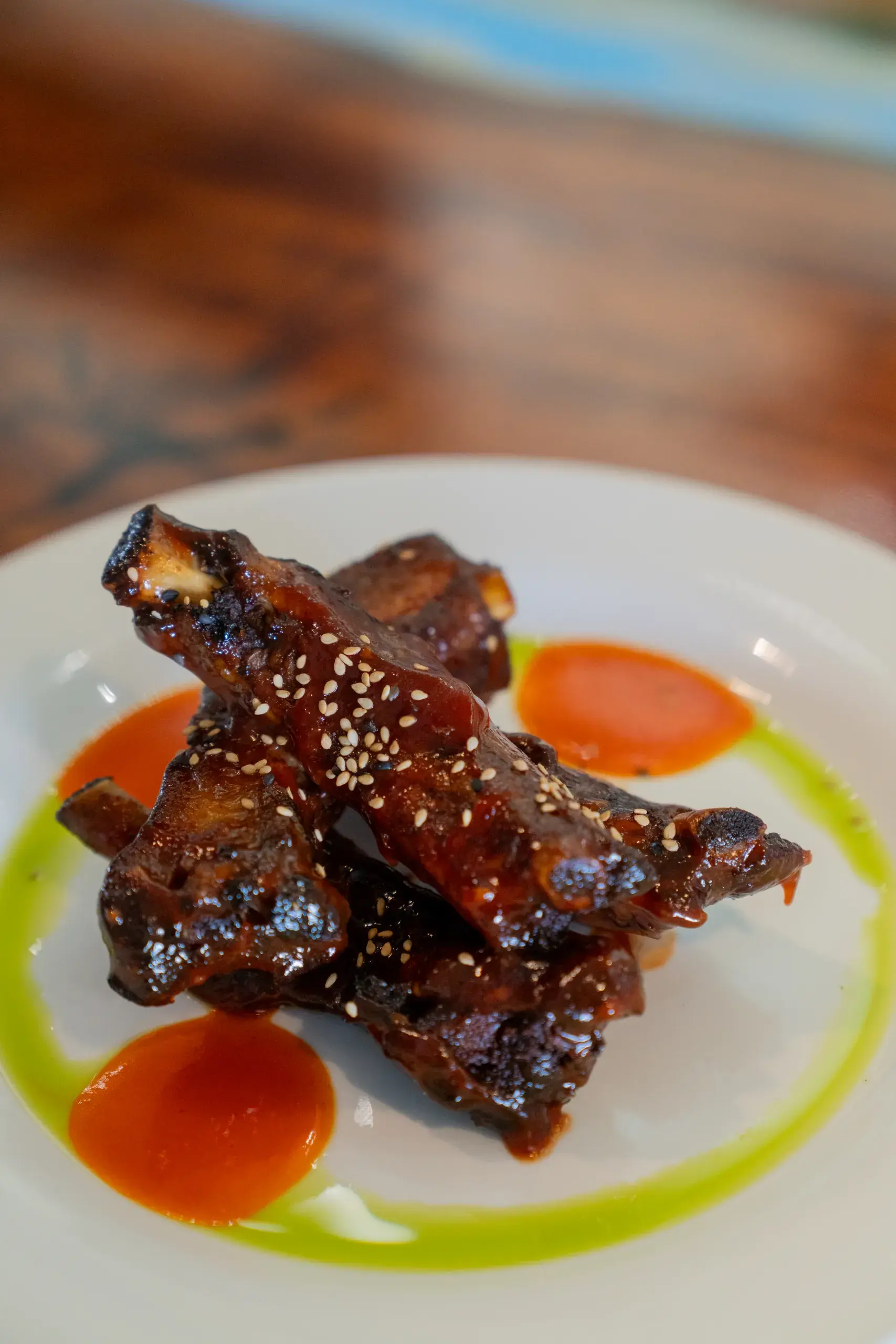 Crispy Pork Ribs at Jackie Rey's Ohana Grill, Guava BBQ sauce.